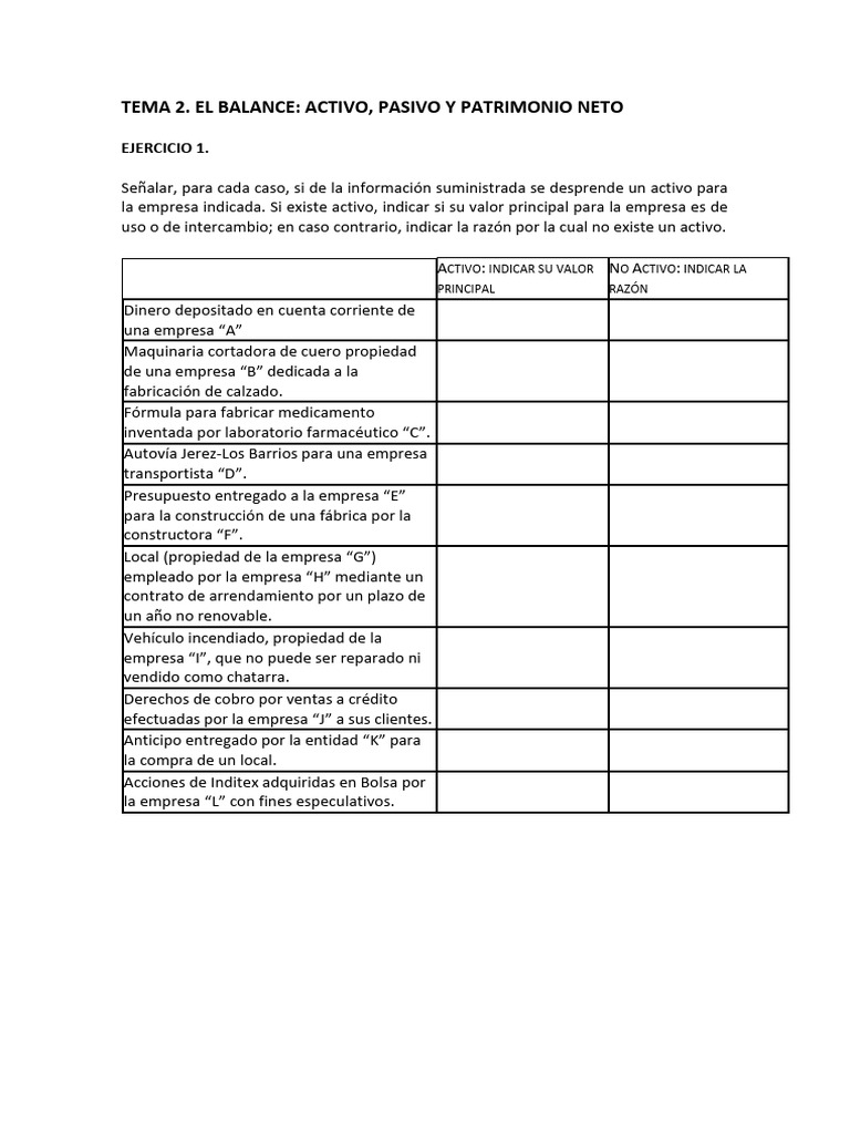 Ejercicios Tema 2 Balance | PDF | Hoja de balance | Contabilidad
