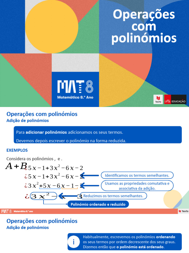 Operações com Polinômios 8º Ano | PDF | Álgebra | Matemática