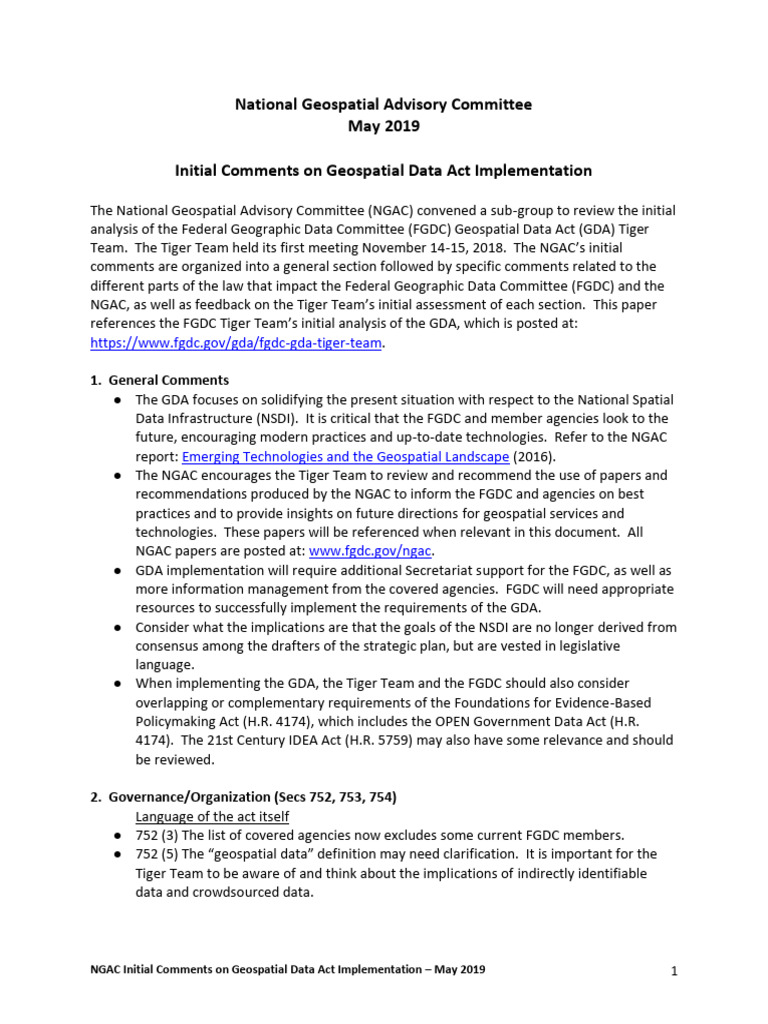 Ngac paper initial comments on geospatial data act implementation pdf