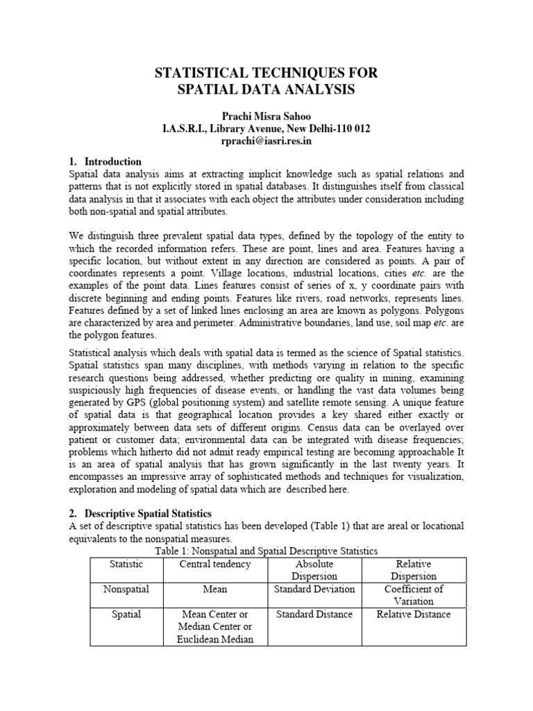 Spatial Data Analysis Techniques | PDF | Variance | Spatial Analysis