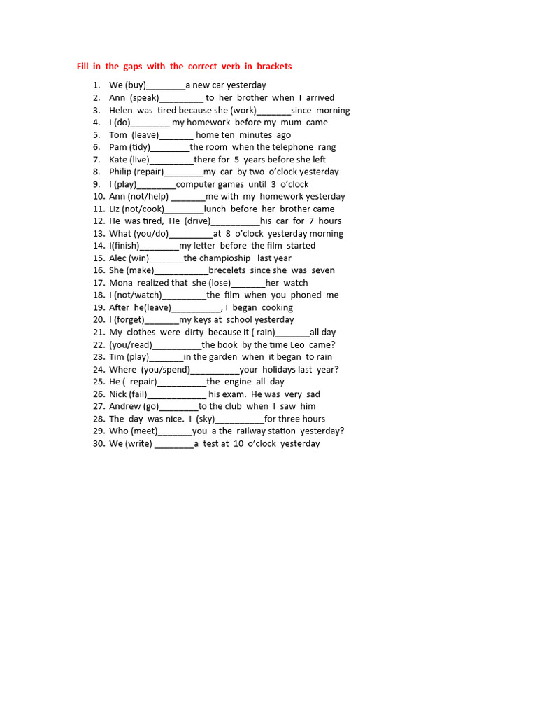 Fill in the Gaps with Verbs | PDF