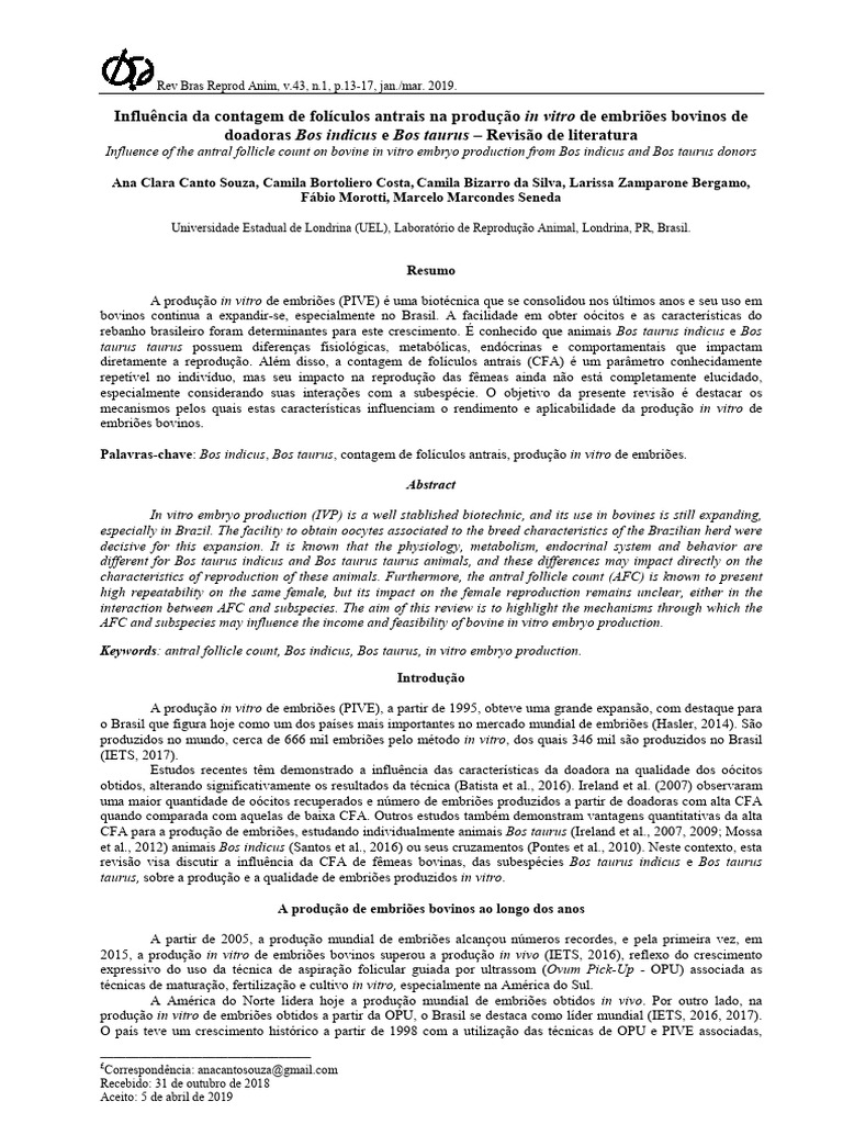 Influência Da Contagem de Folículos Antrais Na Produção in Vitro de
