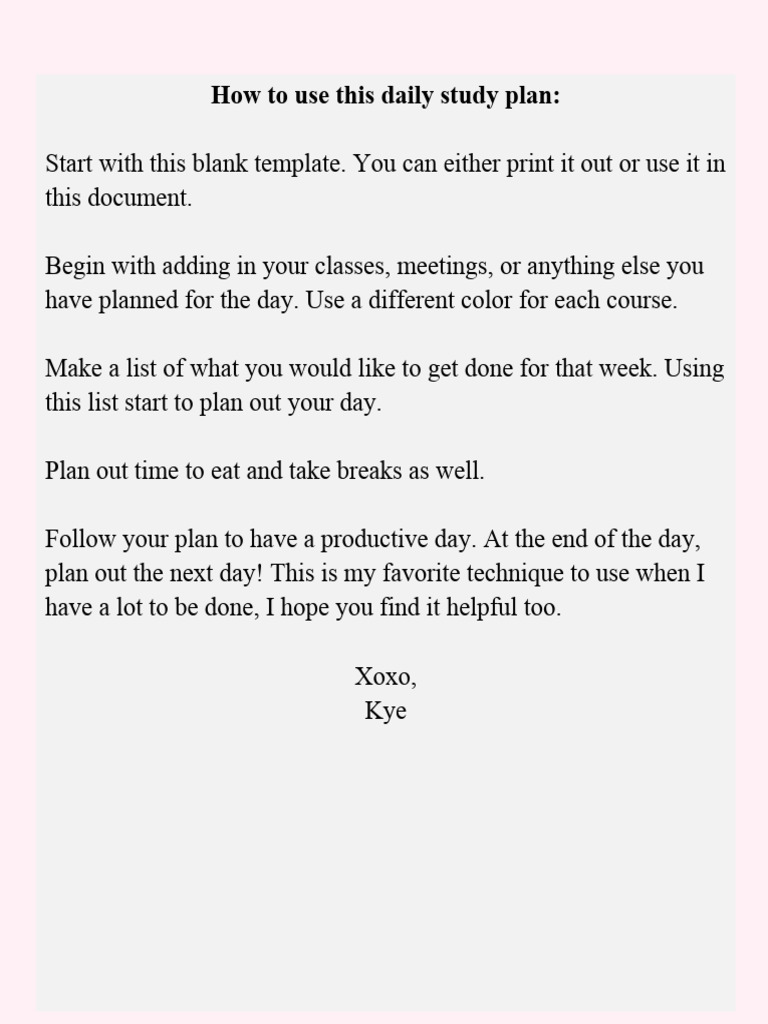 Daily Study Plan | PDF