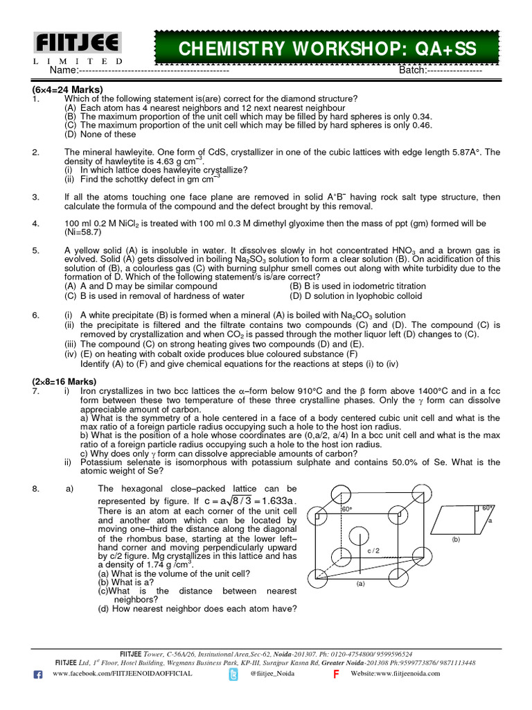Chemistry Olympiad Practice: Qualitative Analysis and Solid State | PDF ...