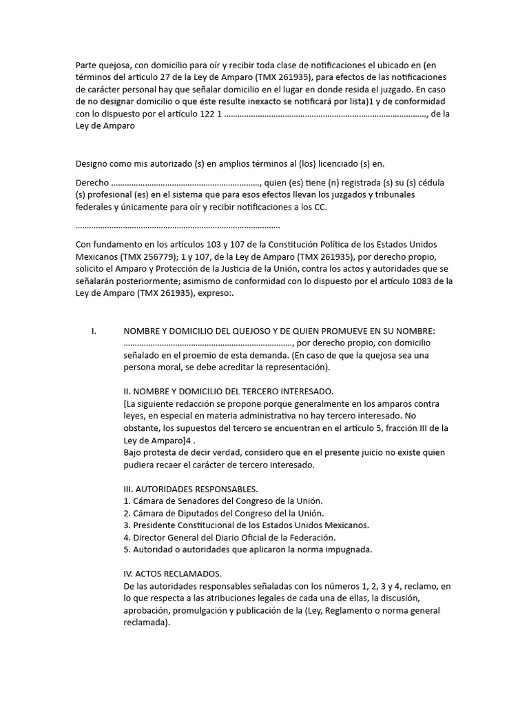 Formato de Amparo Indirecto | PDF | Justicia | Crimen y violencia