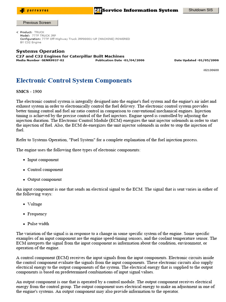 Electronic Control System Components C27 | PDF | Engines | Computer ...
