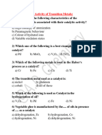 MCQs Catalytic Activity of Transition Metals