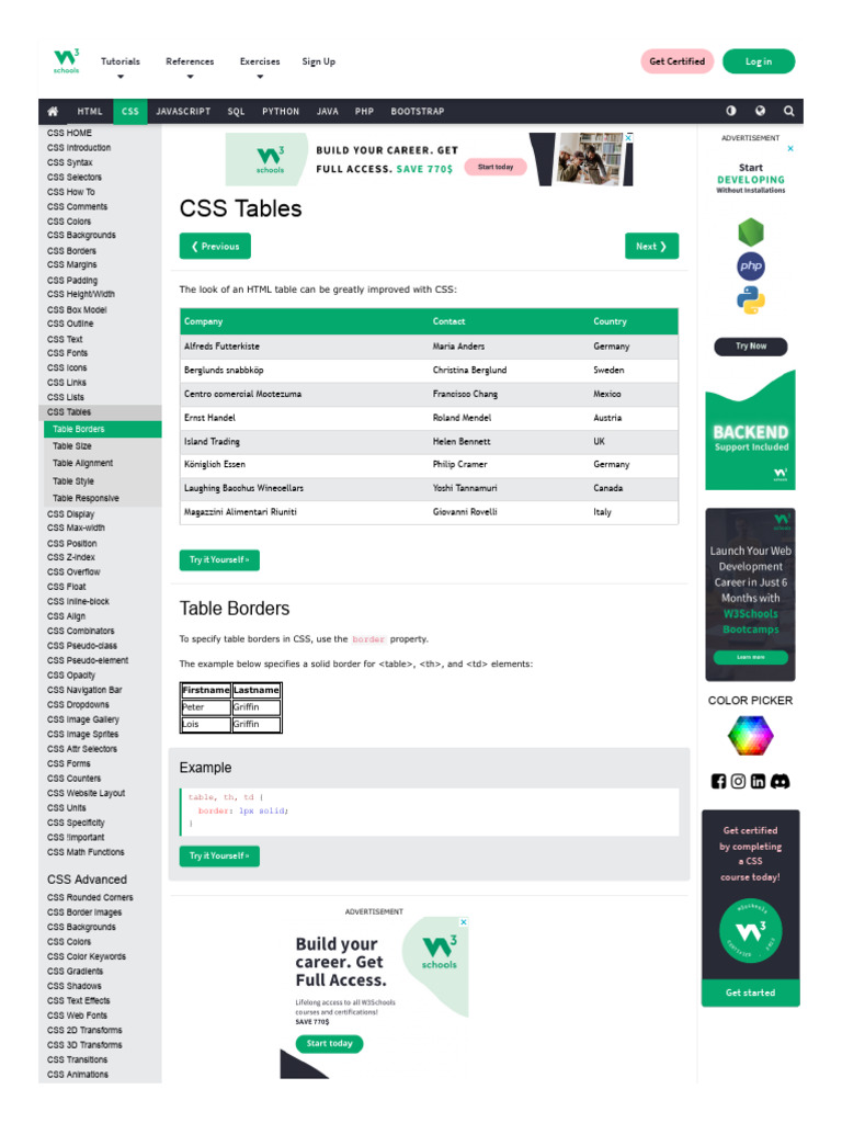 CSS Table Styling Guide | PDF | Java Script | Bootstrap (Front End ...