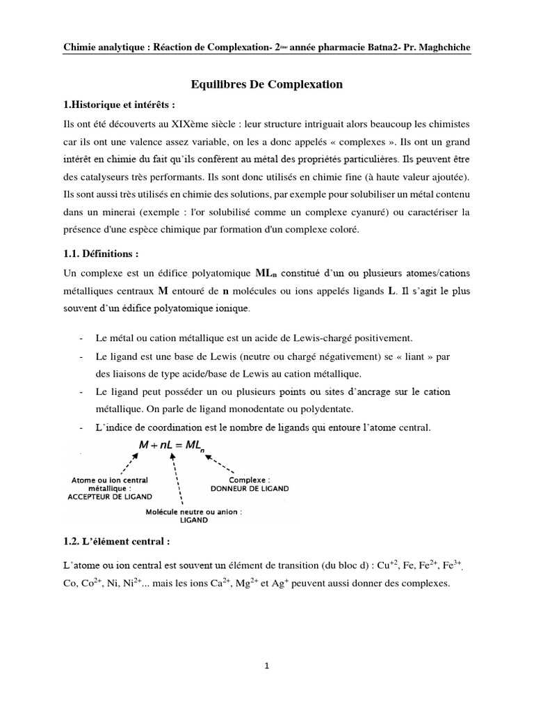 Réaction de Complexation en Chimie PDF Ligand (chimie) Liaison — free download