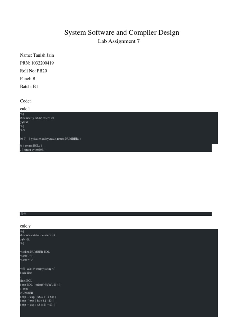 Calculator Lexer and Parser Code | PDF
