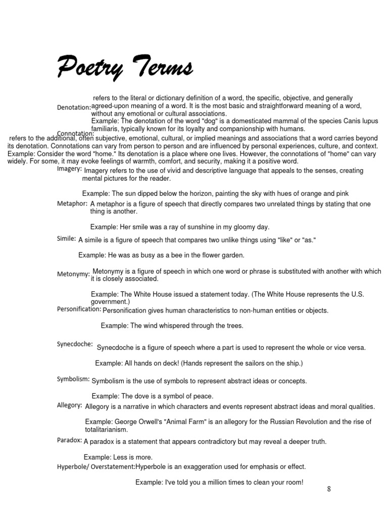 Poetry Terms1 PDF Irony Rhyme
