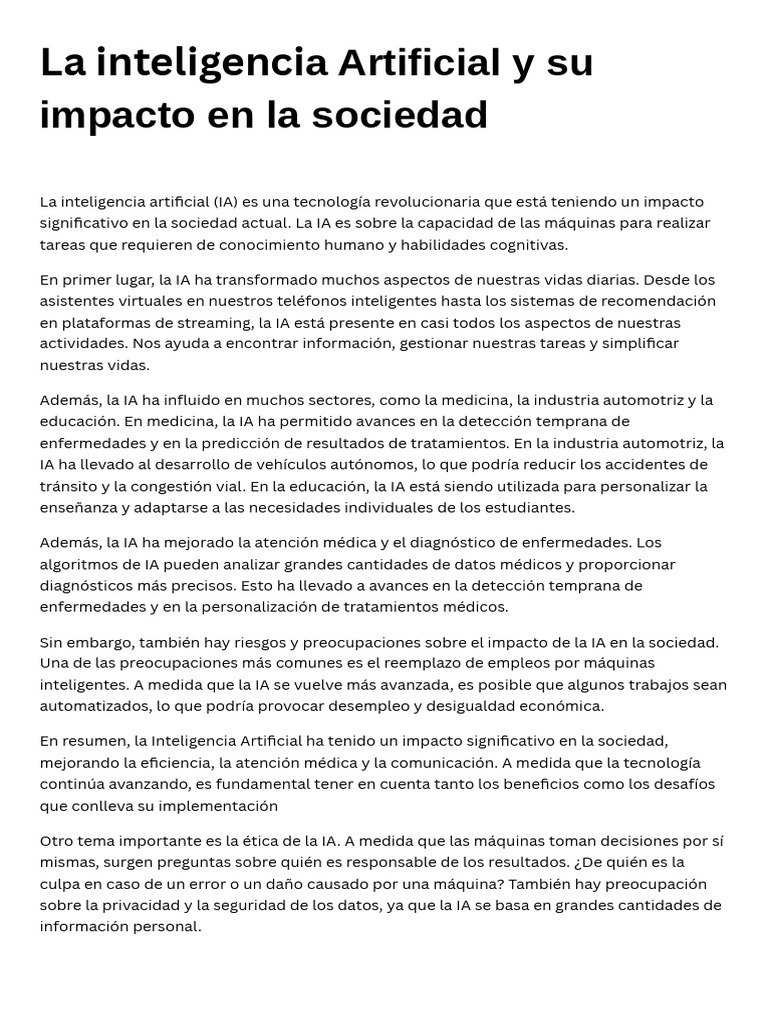 Impacto de la IA en la sociedad actual | PDF | Inteligencia artificial ...