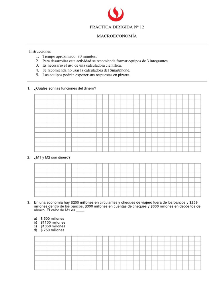 AF133 - Macroeconomía - Práctica Dirigida 12 - Mercado de Dinero PDF ...
