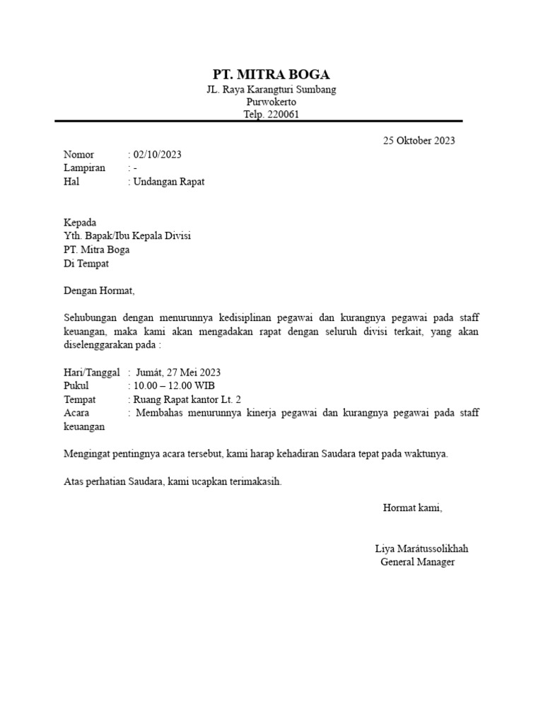 UNDANGAN Dan Agenda Rapat | PDF