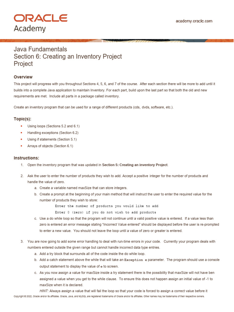 Java Inventory Project Guide | PDF | Control Flow | Computer Program