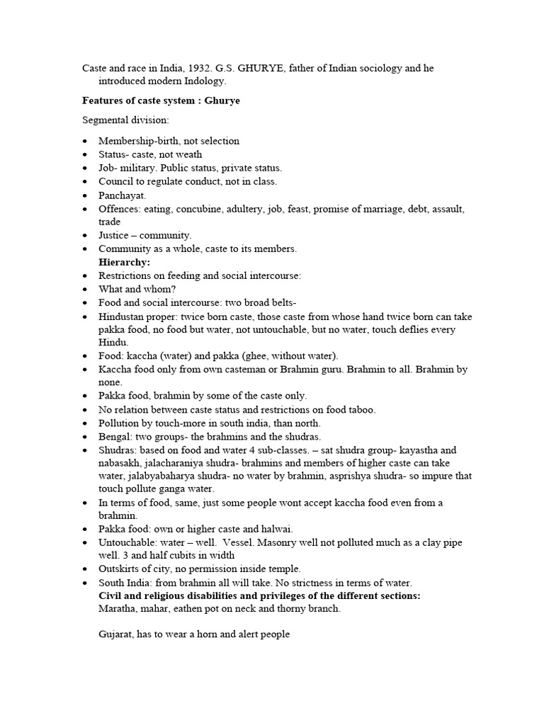 Caste Ghurye | PDF | Caste | Social Divisions