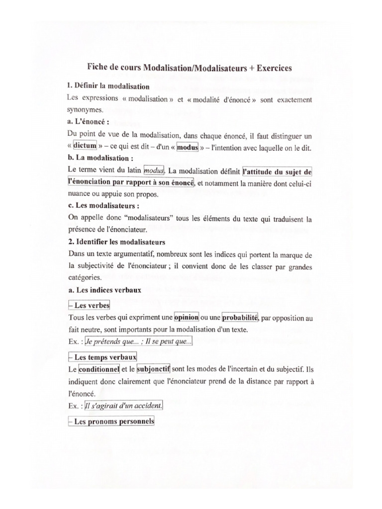 Fiche de Cours ModalisationModalisateurs + Exercices | PDF