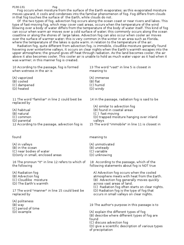 Types and Formation of Fog | PDF | Fog | Phases Of Matter