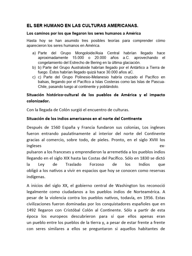 El Ser Humano en Las Culturas Americanas | PDF | Américas | Pueblos ...