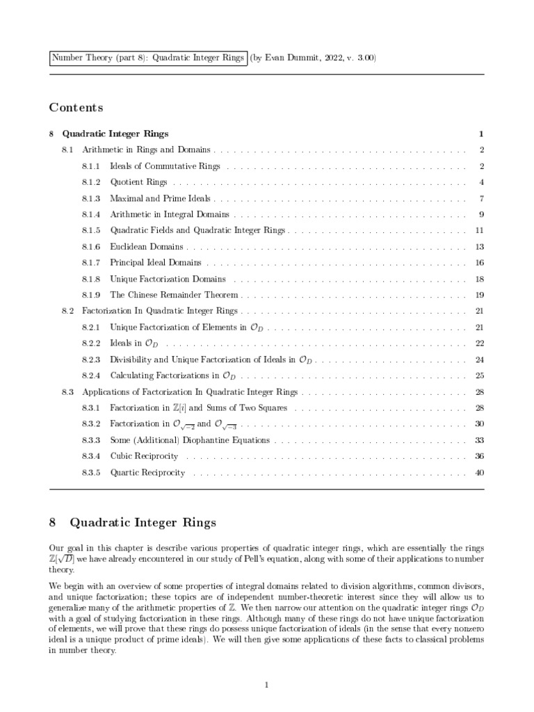 Quadratic Integer Rings Overview | PDF | Ring (Mathematics) | Factorization