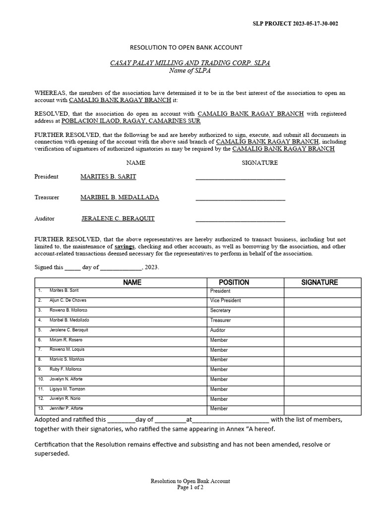 Resolution to Open Camalig Bank Account | PDF | Government