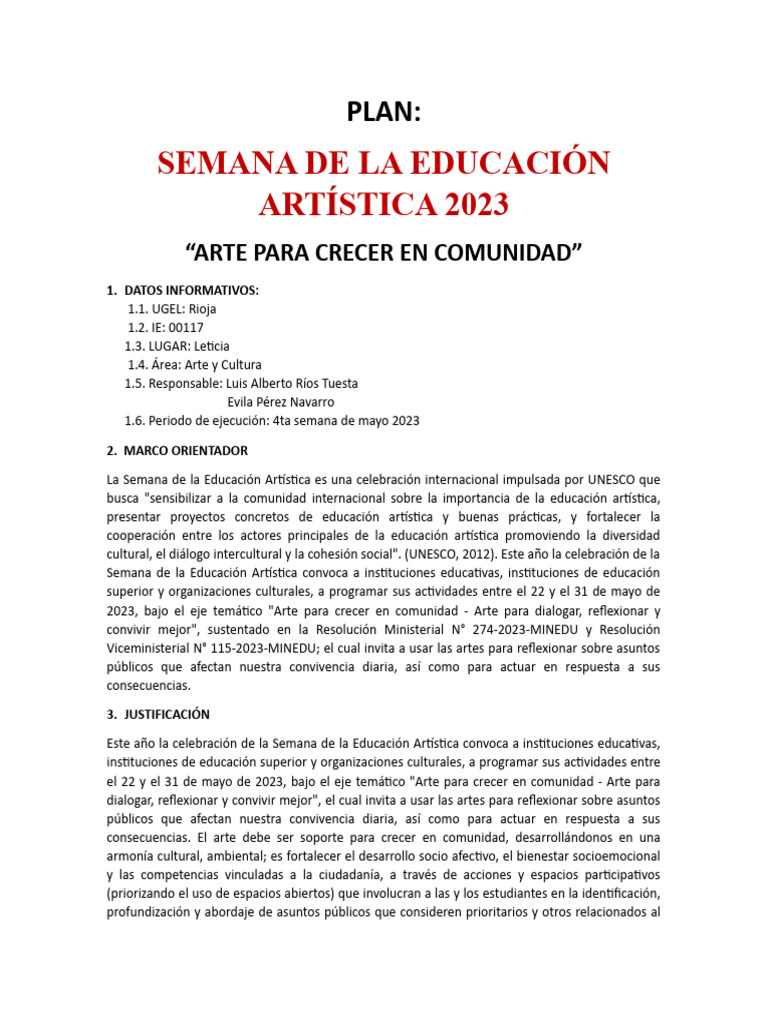 PLAN Semana de La Educación Artística | PDF | Educación en artes visuales
