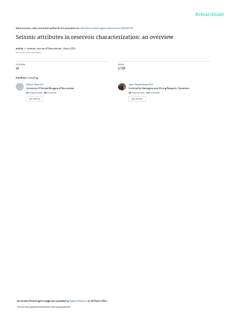 Seismic Attributes in Reservoir Characterization: An Overview | PDF ...