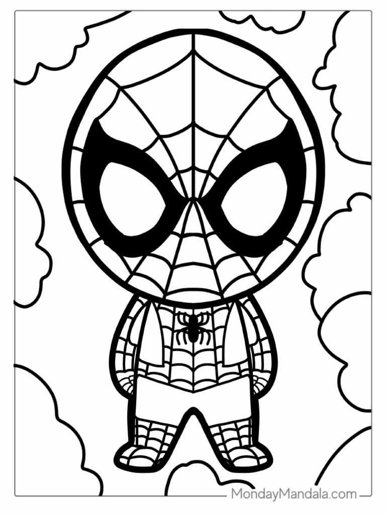 Easy Cartoon Spider Man Coloring Sheet For Kids | PDF