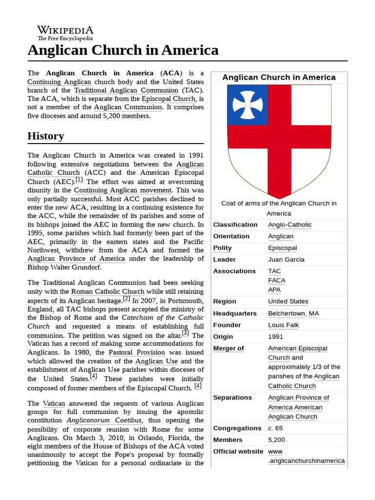 Anglican Church in America PDF Church Organization Religious