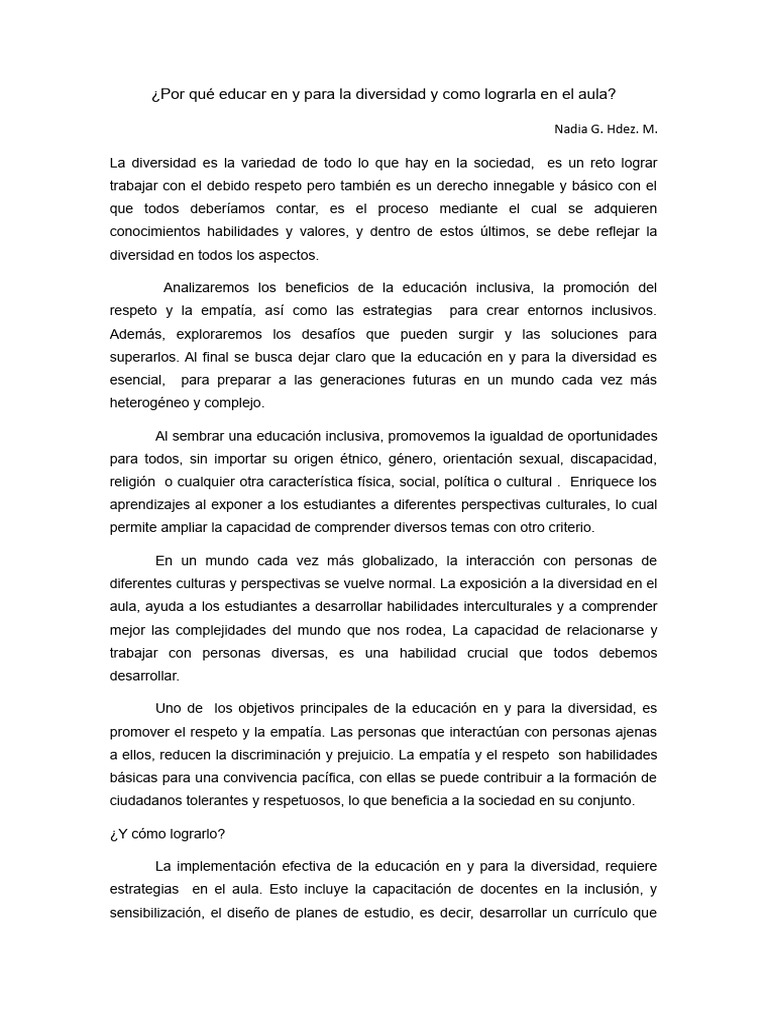 Educación Inclusiva y Diversidad en el Aula | PDF | Plan de estudios ...