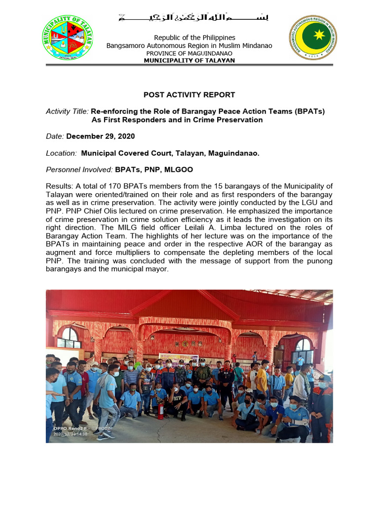 BPATs Training Report in Talayan | PDF