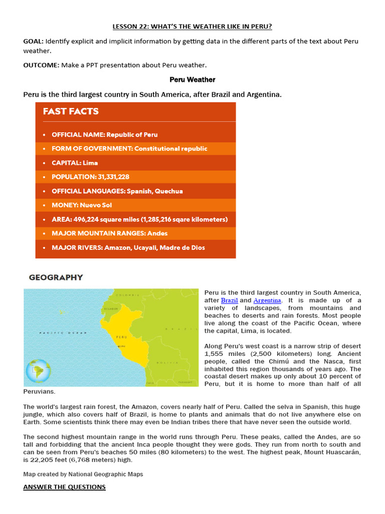 Lesson 22 pdf peru south america