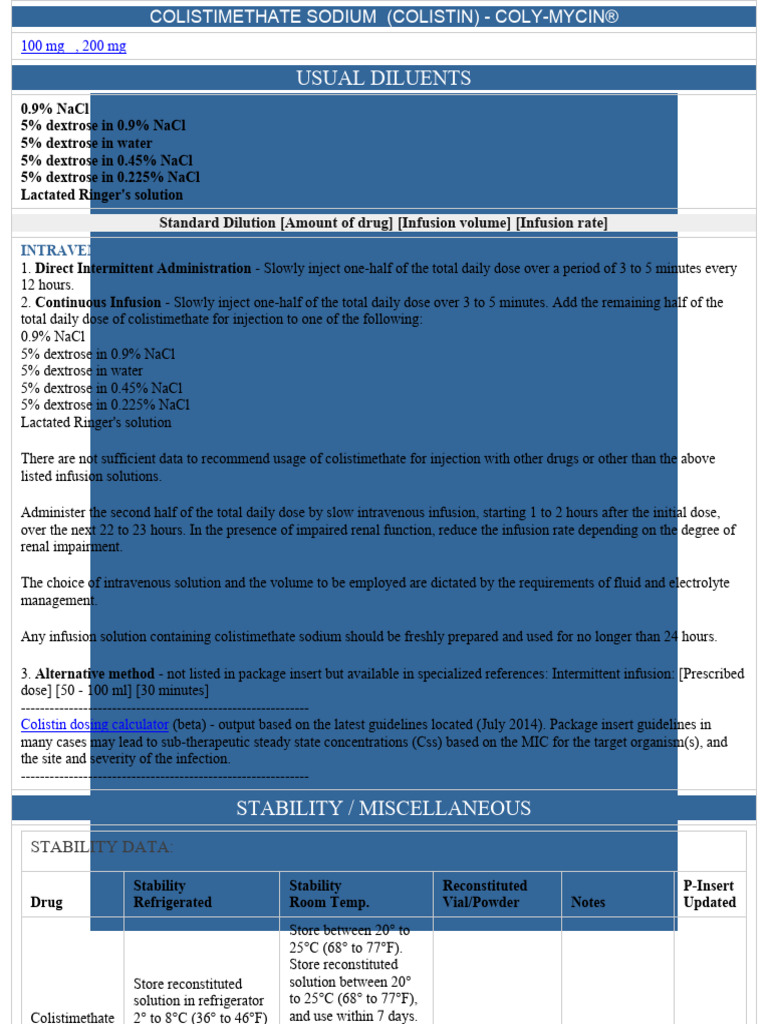 Colistin | PDF | Intravenous Therapy | Sodium Chloride