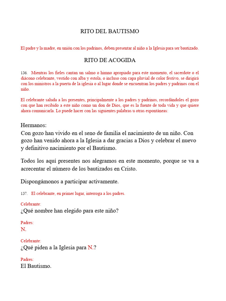Rito del Bautismo de Niños en la Iglesia | PDF | Bautismo | María ...