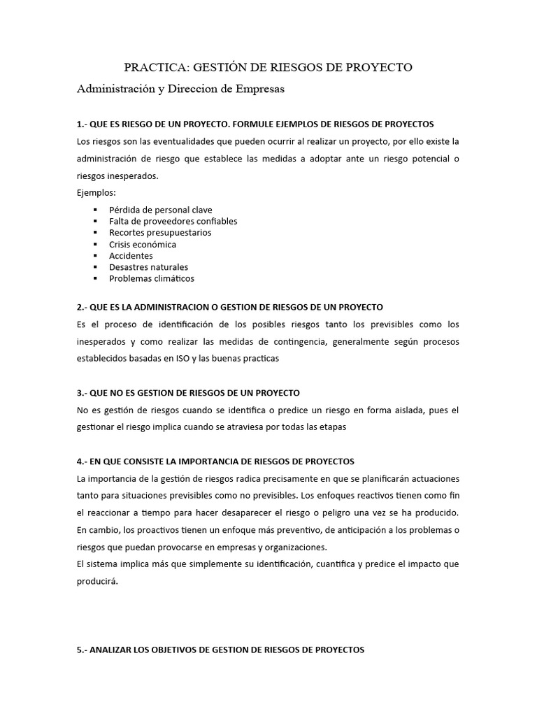 Practica Gestion De Riesgos Pdf Riesgo Gestión De Riesgos