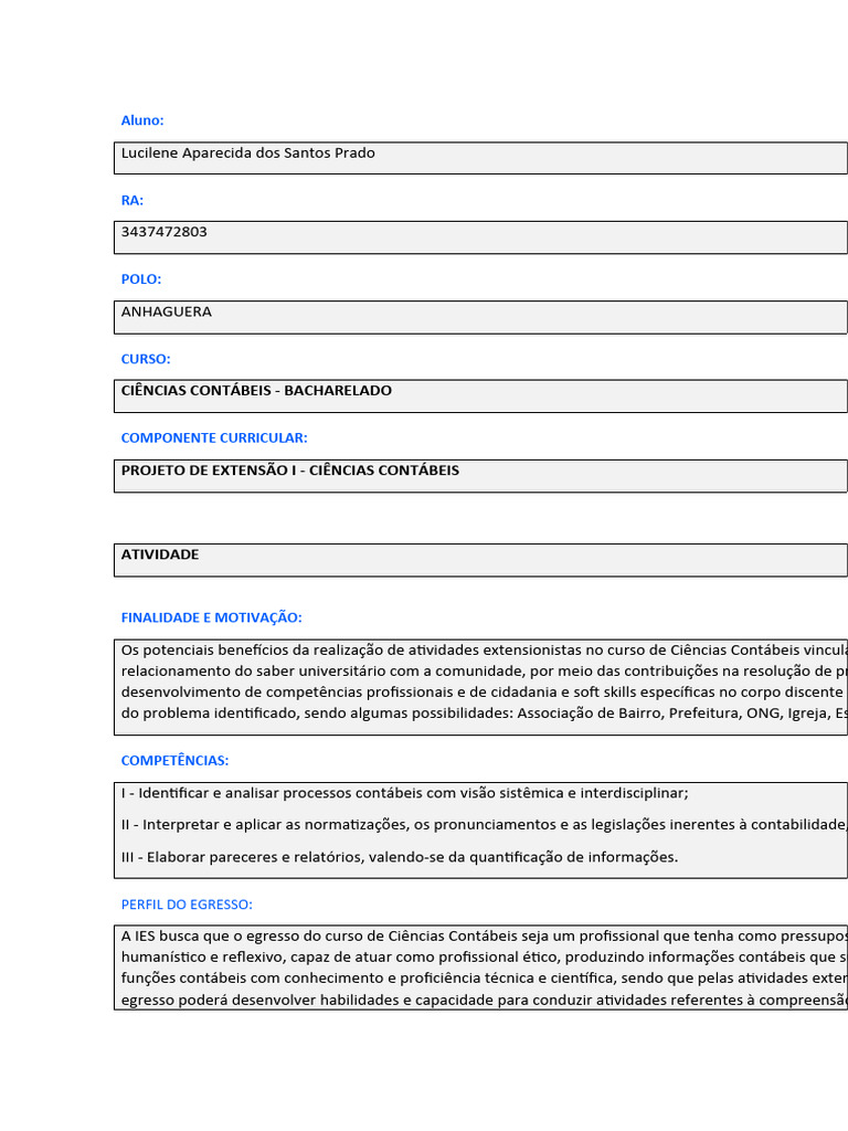Projeto de Extensão em Ciências Contábeis | PDF | Contabilidade | Science