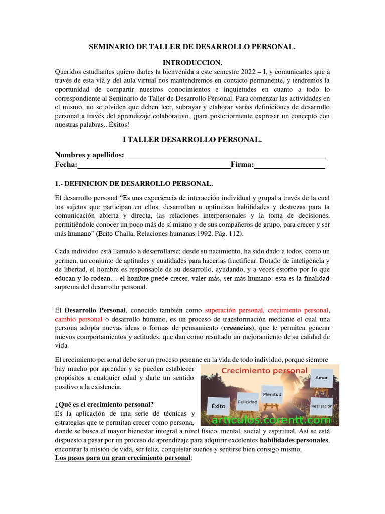 Taller de Desarrollo Personal 2022 | PDF | Desarrollo personal ...