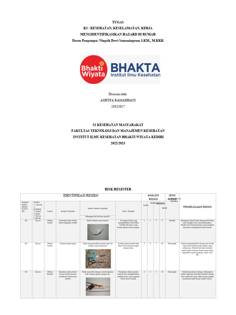 Tugas K3 Risk Register Pdf