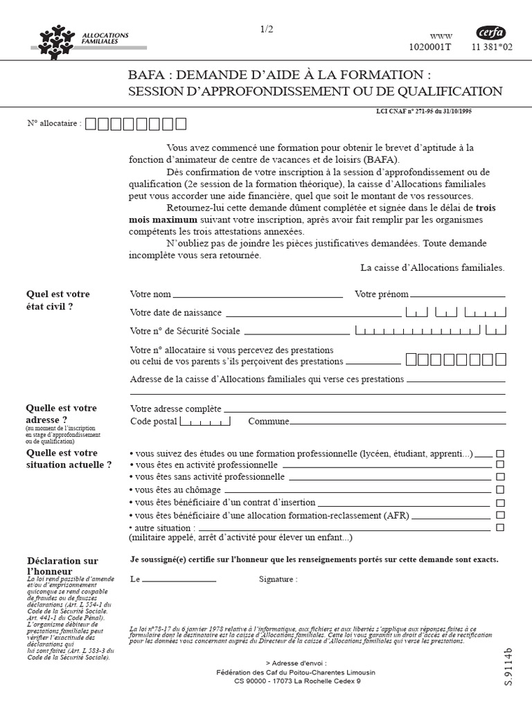 Demande d'aide à la formation BAFA | PDF