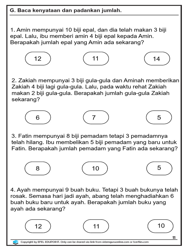 Latihan Matematik Tahun 1 Operasi Asas 3 Pdf