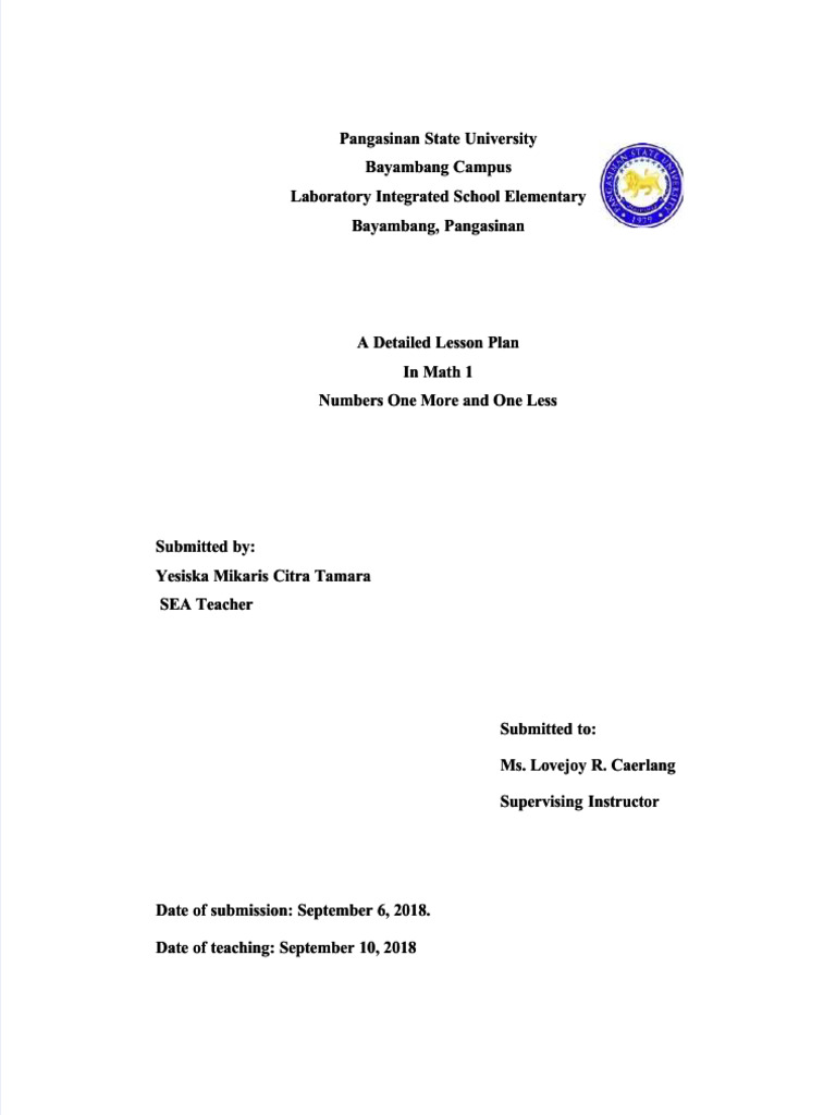 Grade 1 Lesson Plan: One More, One Less | PDF | Lesson Plan | Education ...