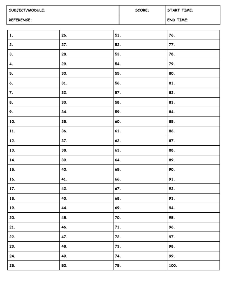 Mock Test Answer Sheet Template | PDF | Lifestyle
