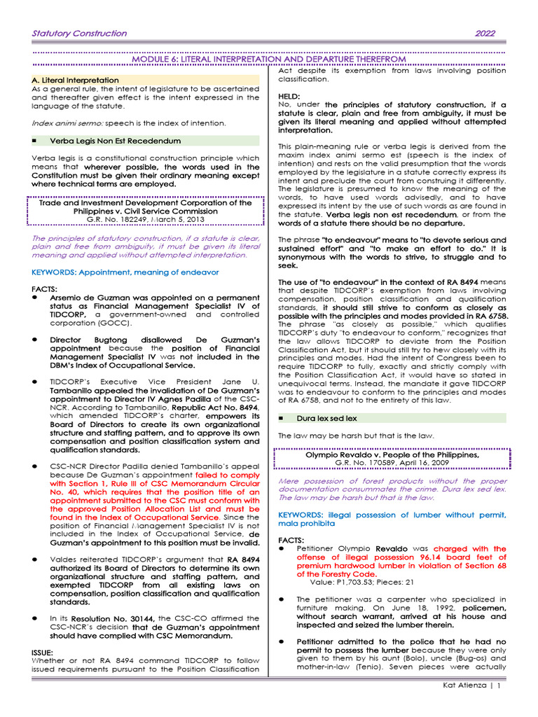 Literal Interpretation in Statutory Construction | PDF | Statutory ...