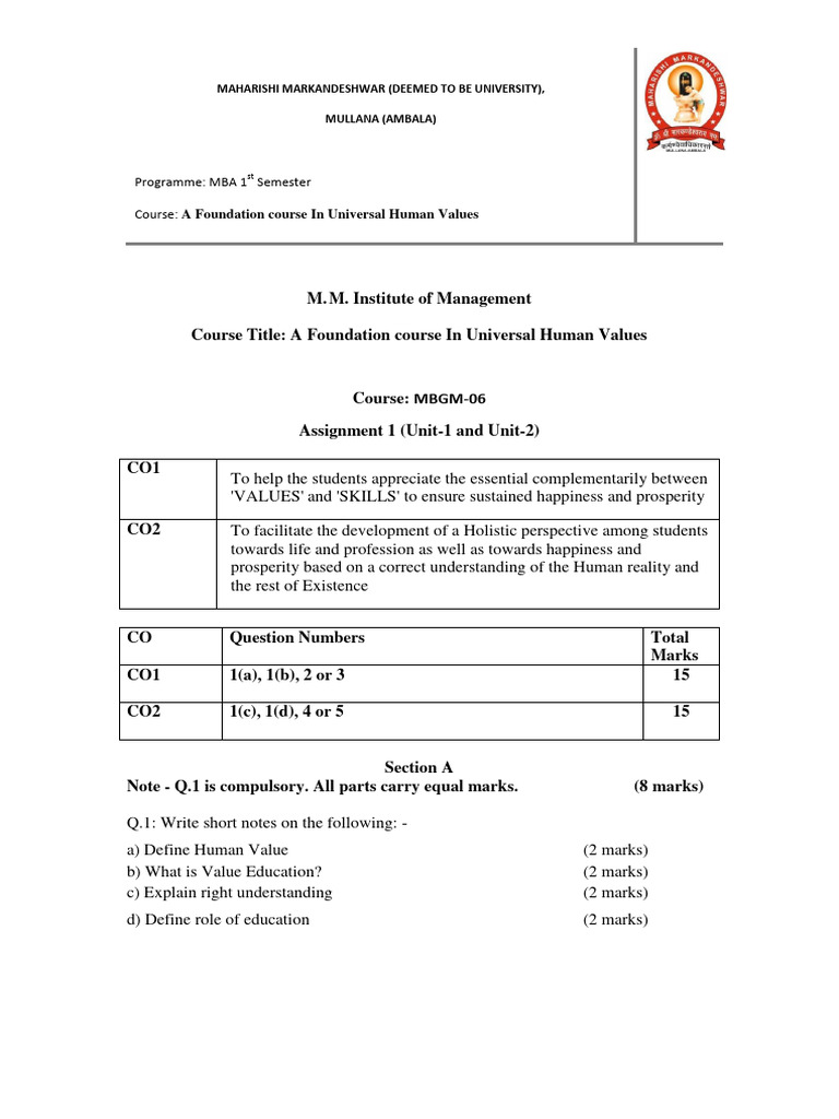 MBA Course on Universal Human Values | PDF