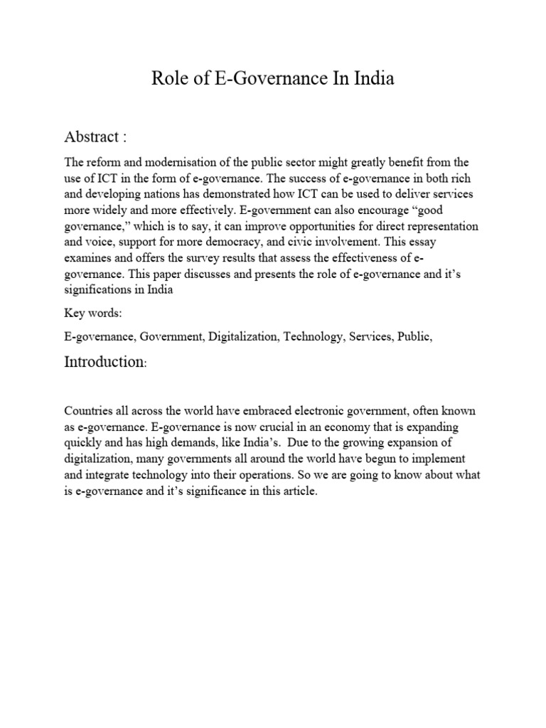 Role Of E Governance Pdf E Government Computing