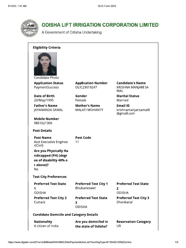 OLIC Form | PDF