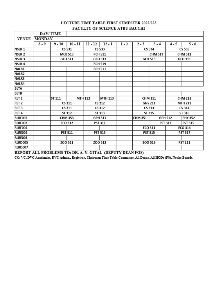 Time Table Fos First Semester 2022 2023 | PDF | Computing | Computer ...