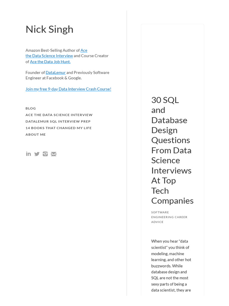 30 sql and database design questions from data science interviews at