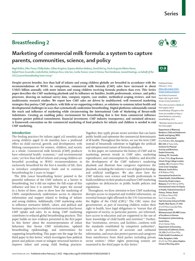 Lancet Breastfeeding Series Article 2 PDF Infant Formula