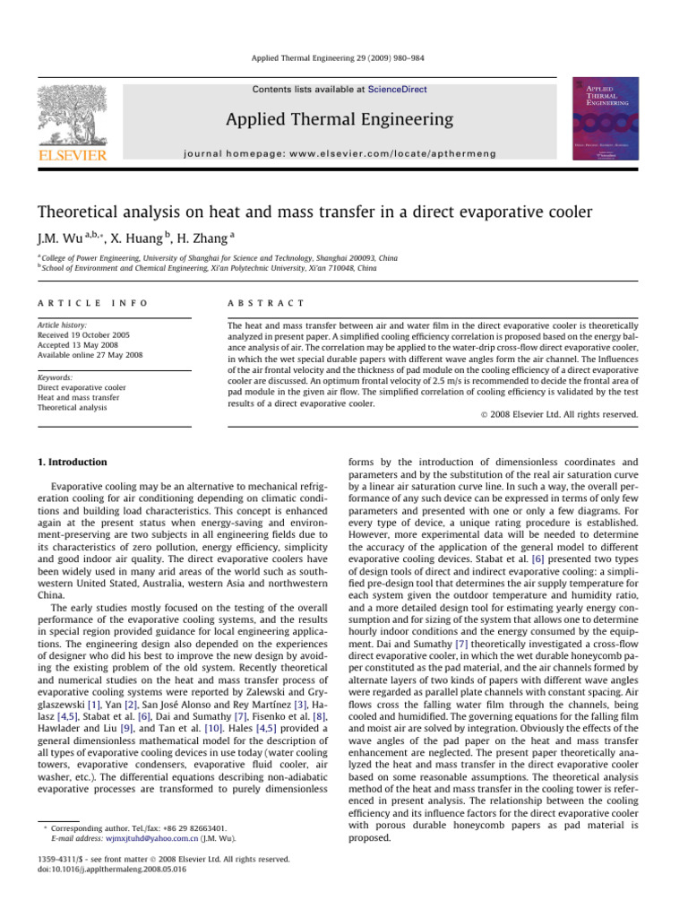 Theoretical Analysis On Heat and Mass Transfer in A Direct Evaporative ...
